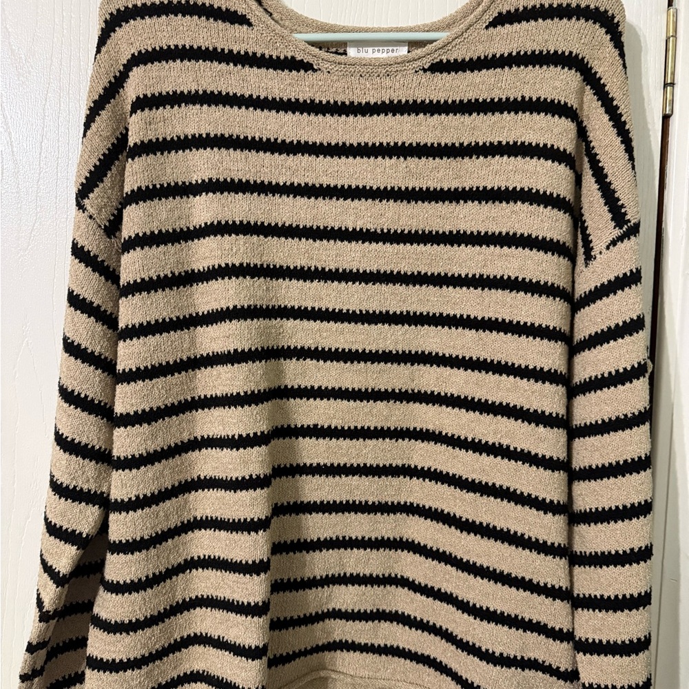 Blu Pepper Black and Tan Striped Sweater